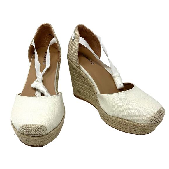 Torrid Size 9.5 WW Wedge White Espadrille Cottagecore Lace Up Ankle 4.5" Heel - Picture 1 of 10